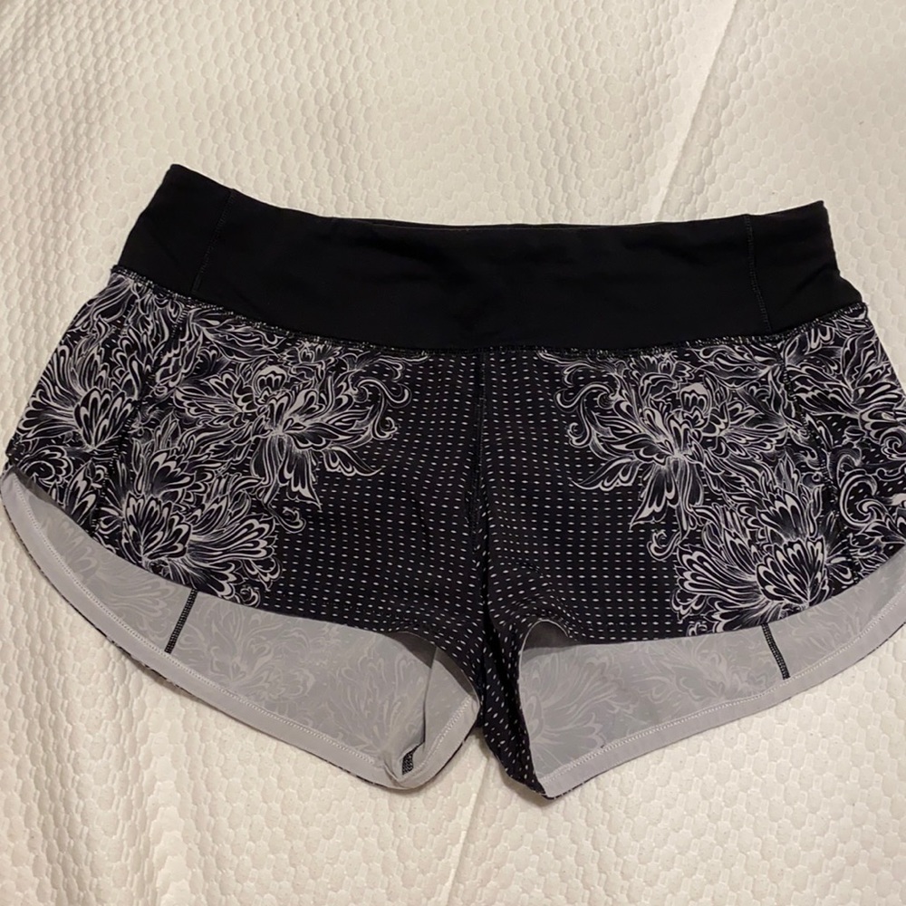 lululemon athletica Black and Light Gray Floral Athletic Shorts